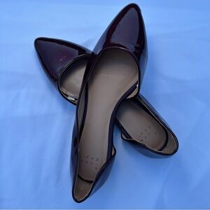 A New Day 6.5 deep ruby red patent faux leather d’orsay pointy toe flats shoes
